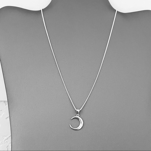 Sterling Silver Crescent Moon Necklace, Celestial - Picture 6 of 10